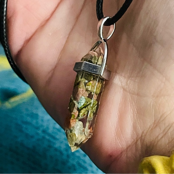 New Vegan Leather Sterling Silver Unakite Jasper Natural Stone Artisan Necklace - Picture 4 of 12